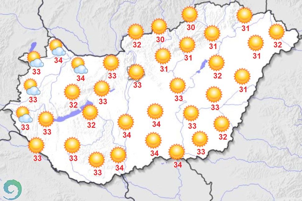 maximumhőmérsékletek július 27-én Magyarországon