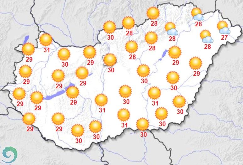 maximum hőmérsékletek július 30-án Magyarországon