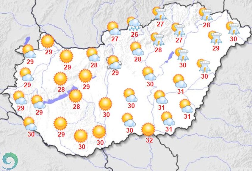 Maximum hőmérsékletek Magyarországon augusztus 3-án