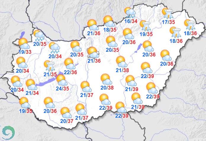 Minimum és maximum hőmérsékletek augusztus 16-án Magyarországon