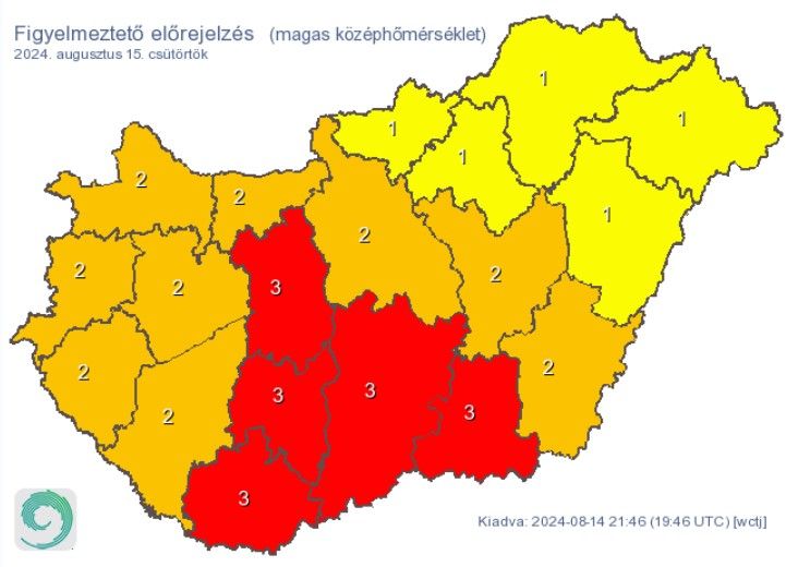 Hőségriasztás augusztus 15-én