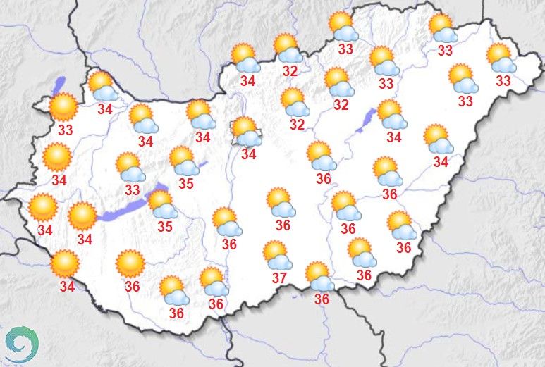 Maximum hőmérsékletek augusztus 24-én