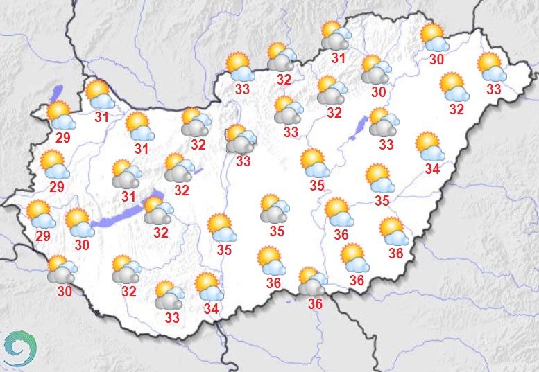 Maximum hőmérsékletek augusztus 26-án Magyarországon