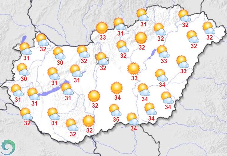 Maximum hőmérsékletek augusztus 28-án Magyarországon