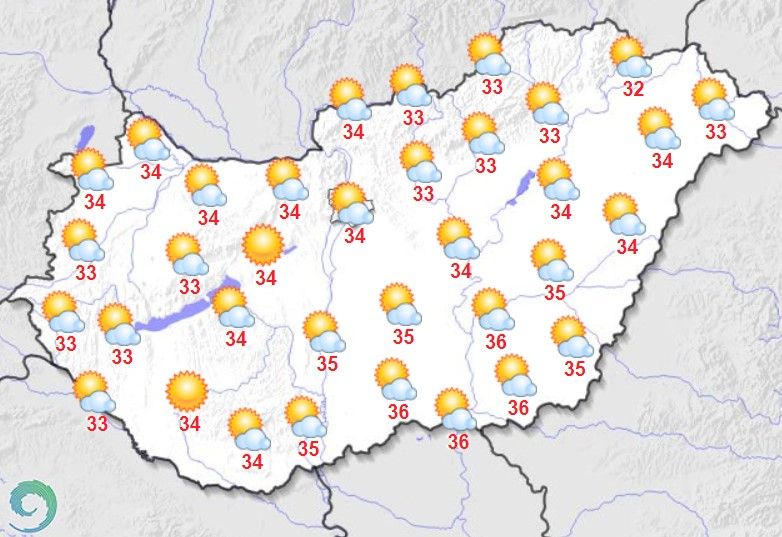 Maximum hőmérsékletek augusztus 29-én Magyarországon