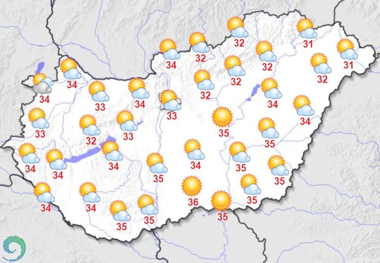 Maximum hőmérsékletek szeptember 4-én Magyarországon
