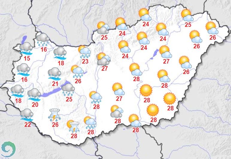 Maximum hőmérsékletek szeptember 12-én Magyarországon