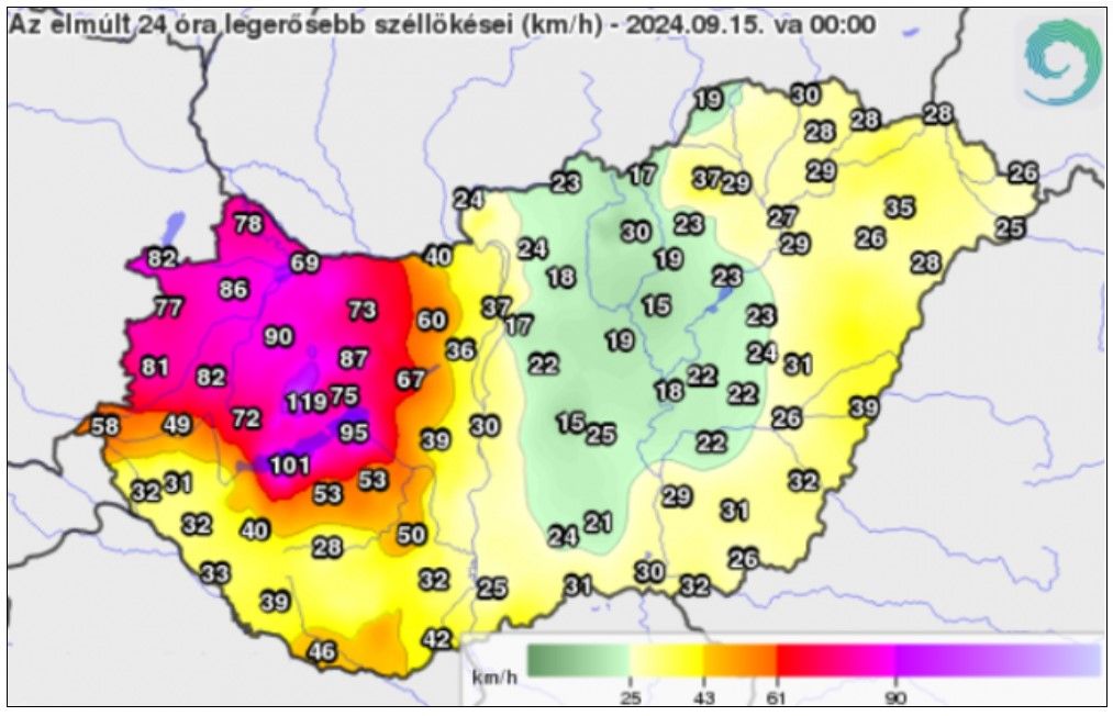 Széllökések szptember 15-én Magyarországon