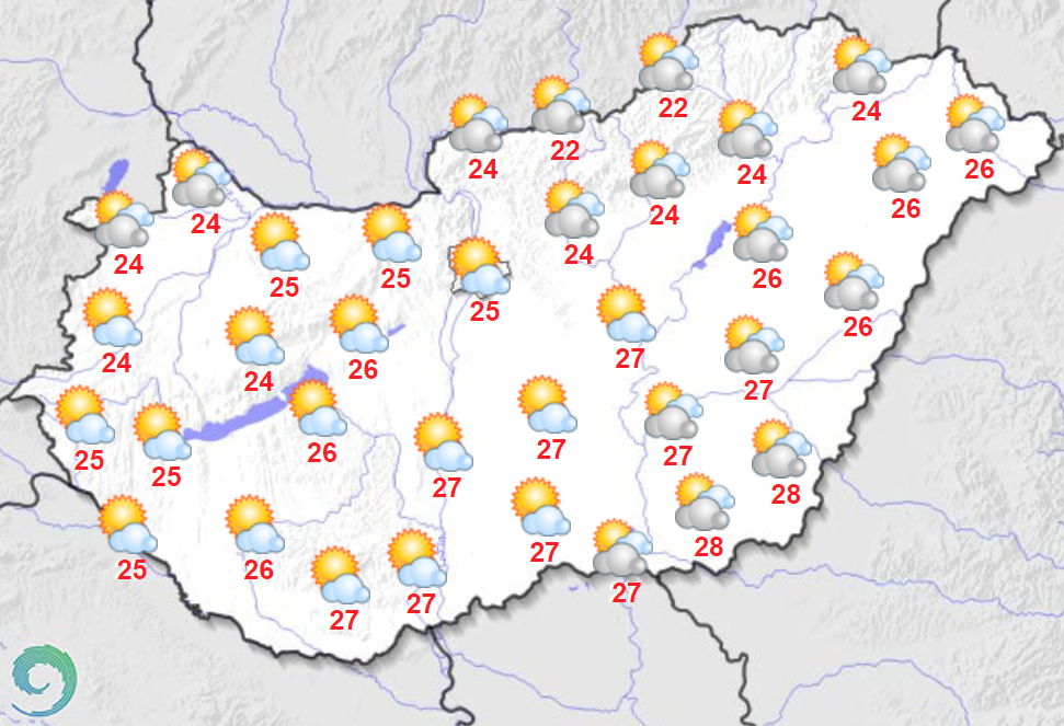 Maximum hőmérsékletek szeptember 26-án Magyarországon