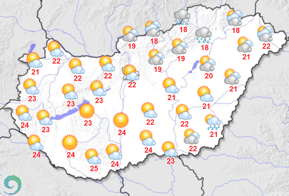 Maximumhőmérsékletek október 9-én Magyarországon