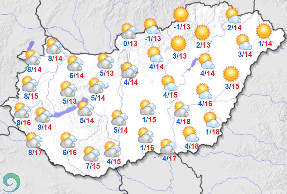 Minimum és maximum hőmérsékletek Magyarországon október 17-én