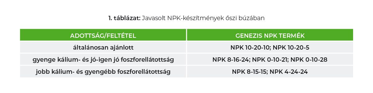 Javasolt NPK-készítmények őszi búzában