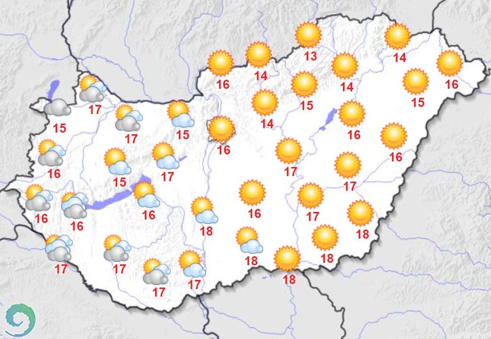 maximum hőmérsékletek október 18-án Magyarországon