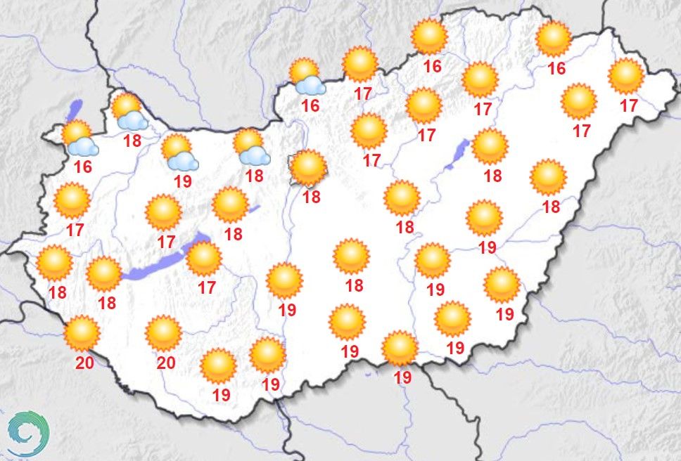 Maximum hőmérsékletek október 22-én Magyarországon