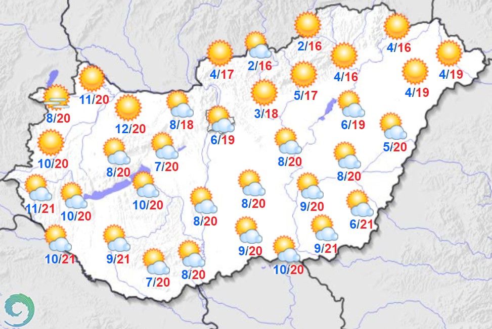 Maximum hőmérsékletek október 27-én Magyarországon