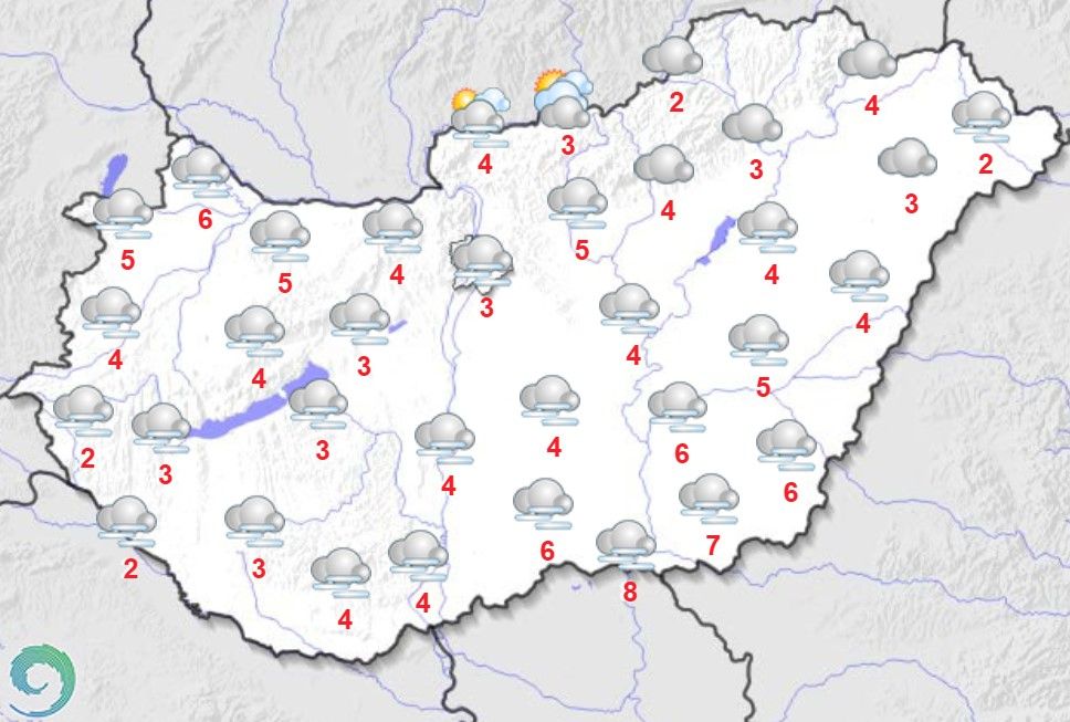 Maximumhőmérsékletek  [°C] november 12-én Magyarországon