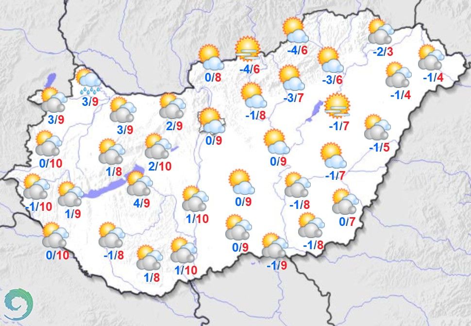 Minimum és maximum hőmérsékletek november 15-én Magyarországon