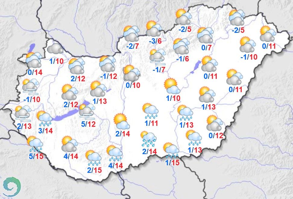 Minimum és maximumhőmérsékletek november 18-án Magyarországon