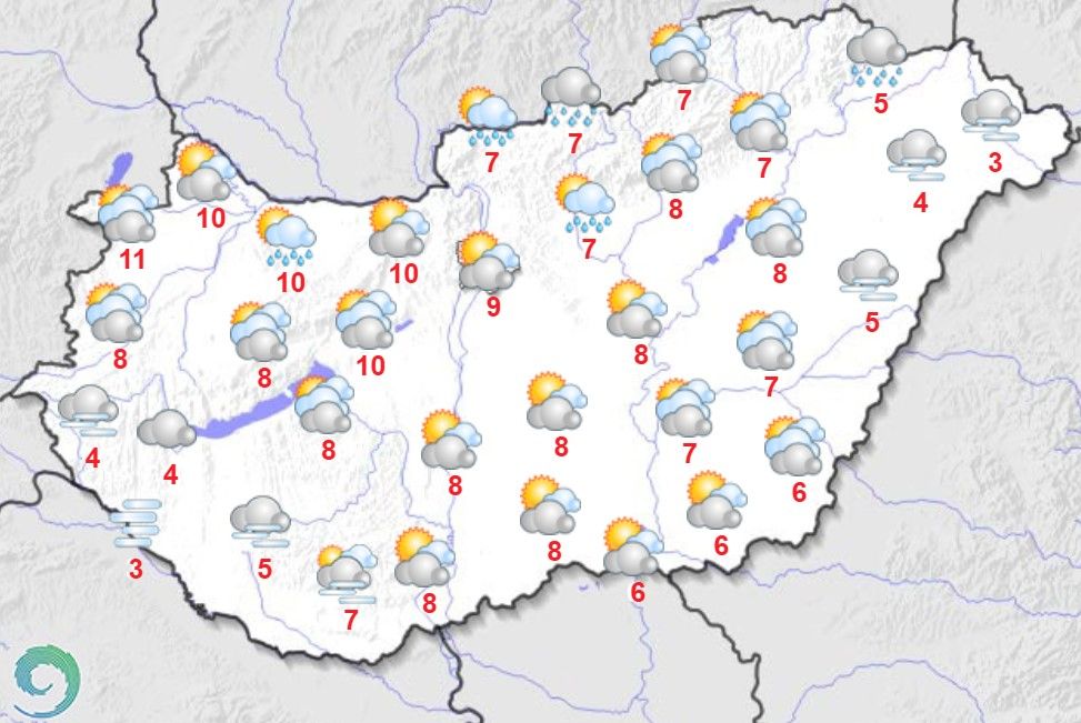 maximumhőmérsékletek november 18-án Magyarországon