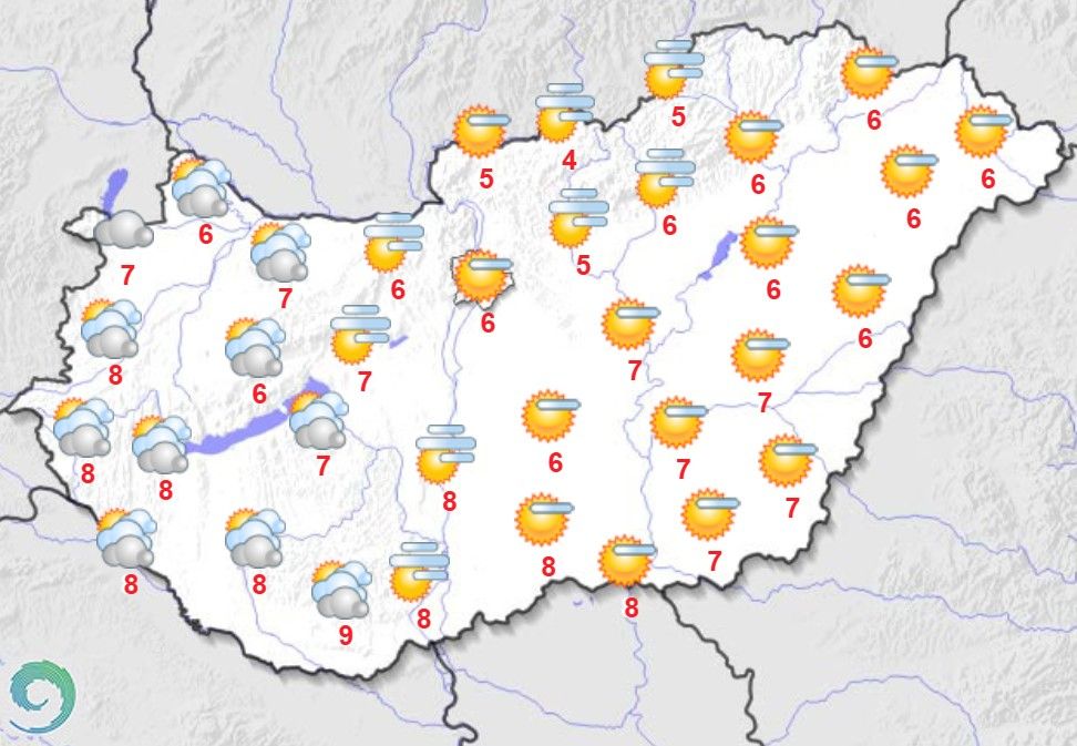 Maximumhőmérsékletek november 21-én Magyarországon