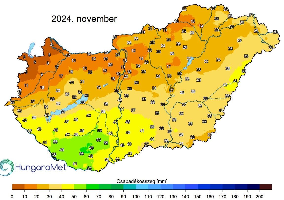 2024 novemberének csapadékeloszlása Magyarországon