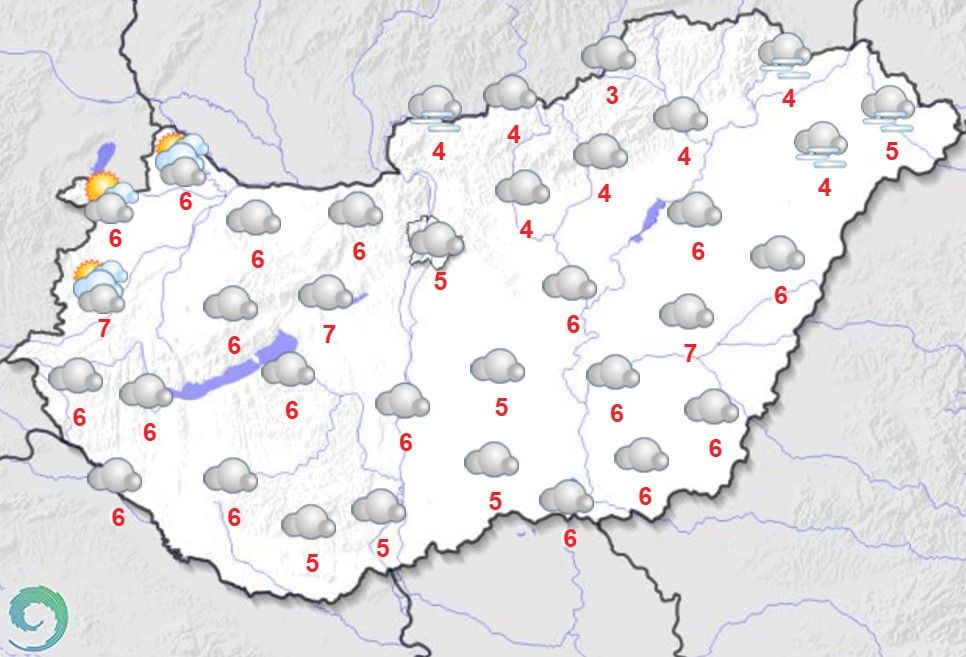 Maximumhőmérsékletek december 4-én Magyarországon