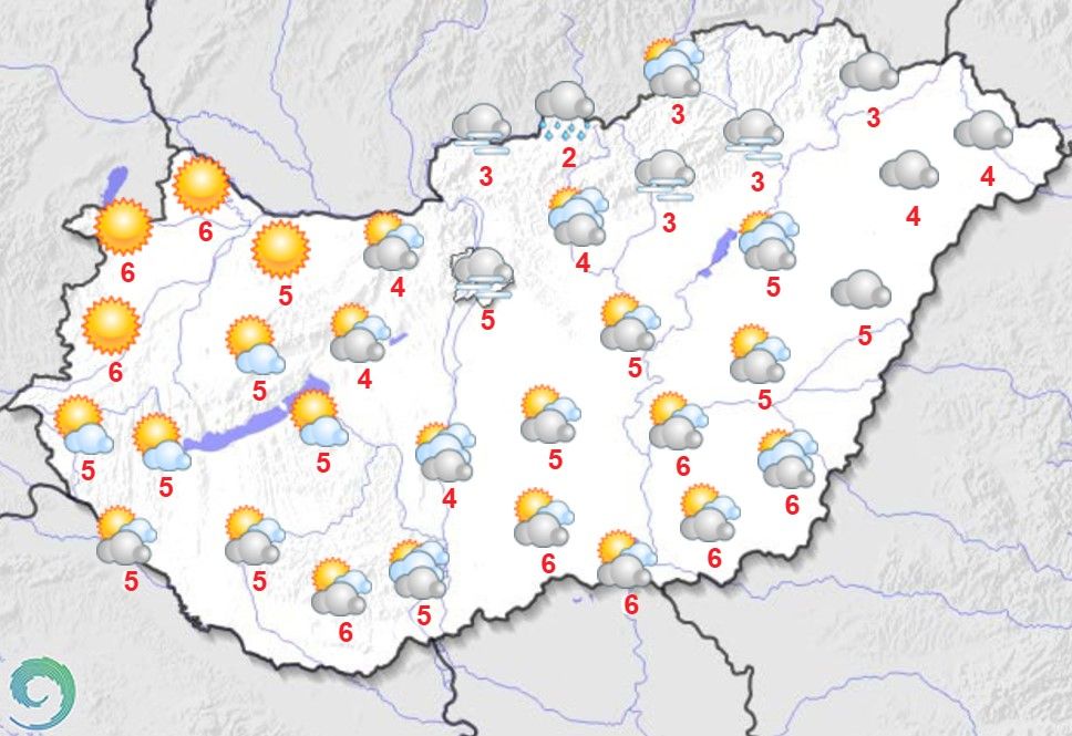 Maximumhőmérsékletek december5-én Magyarországon