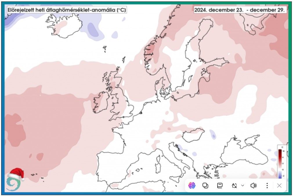 Az ECMWF modellen alapuló hét napos anomália előrejelzés december 23-29.