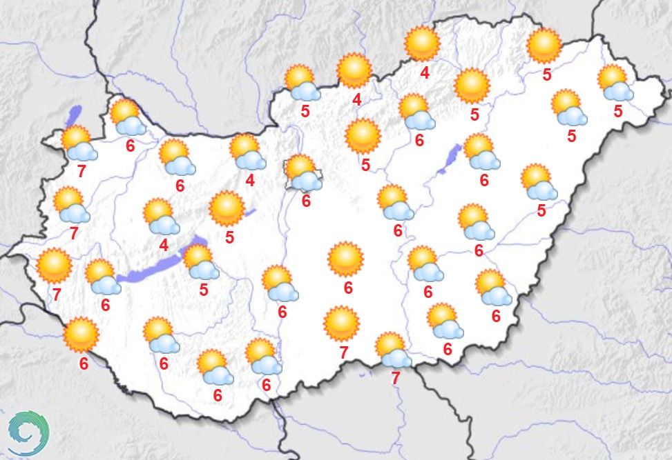 Maximumhőmérsékletek december 21-én Magyarországon