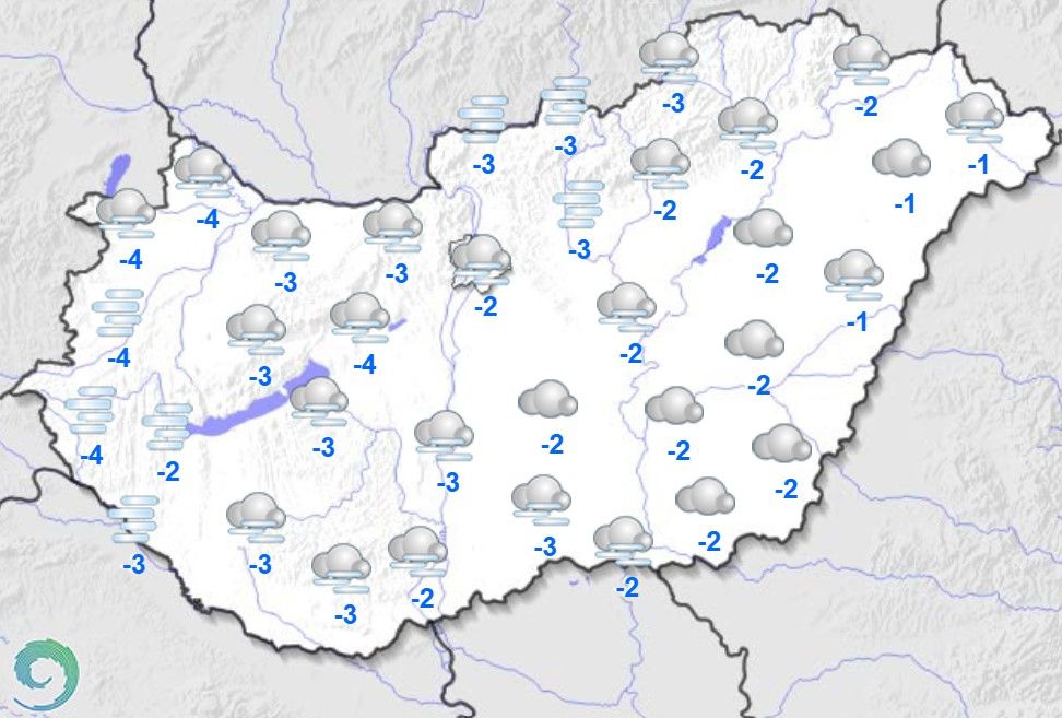 Minimum hőmérsékletek január 1-jén Magyarországon