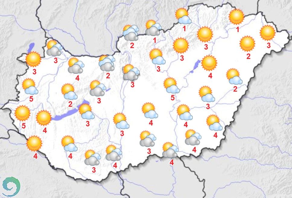 Maximumhőmérsékletek január 3-án Magyarországon