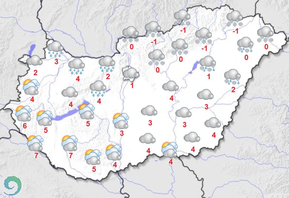Maximumhőmérsékletek január 5-én Magyarországon