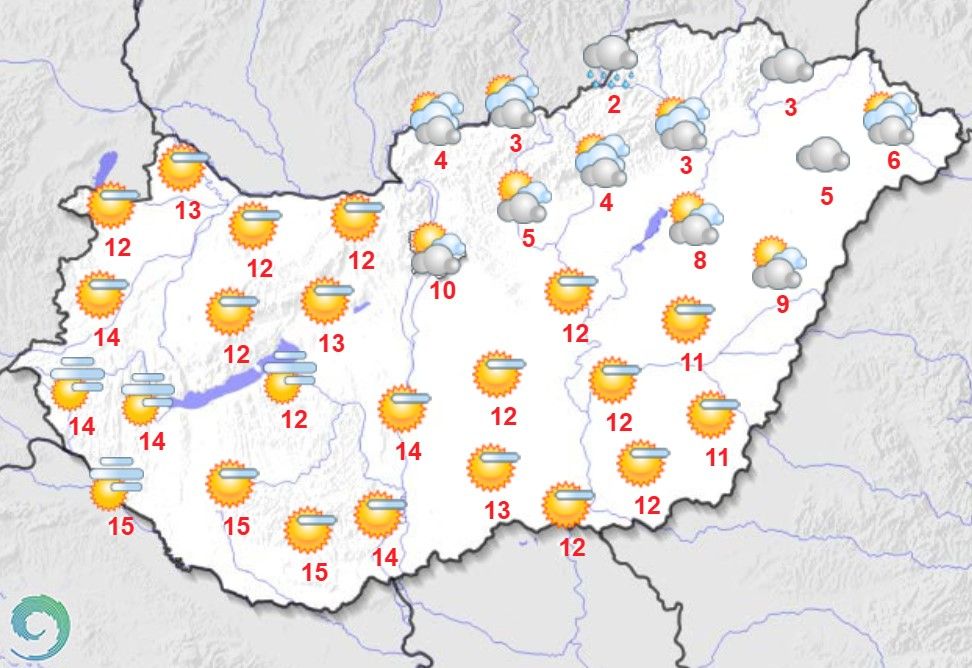 Maximumhőmérsékletek január 6-án Magyarországon