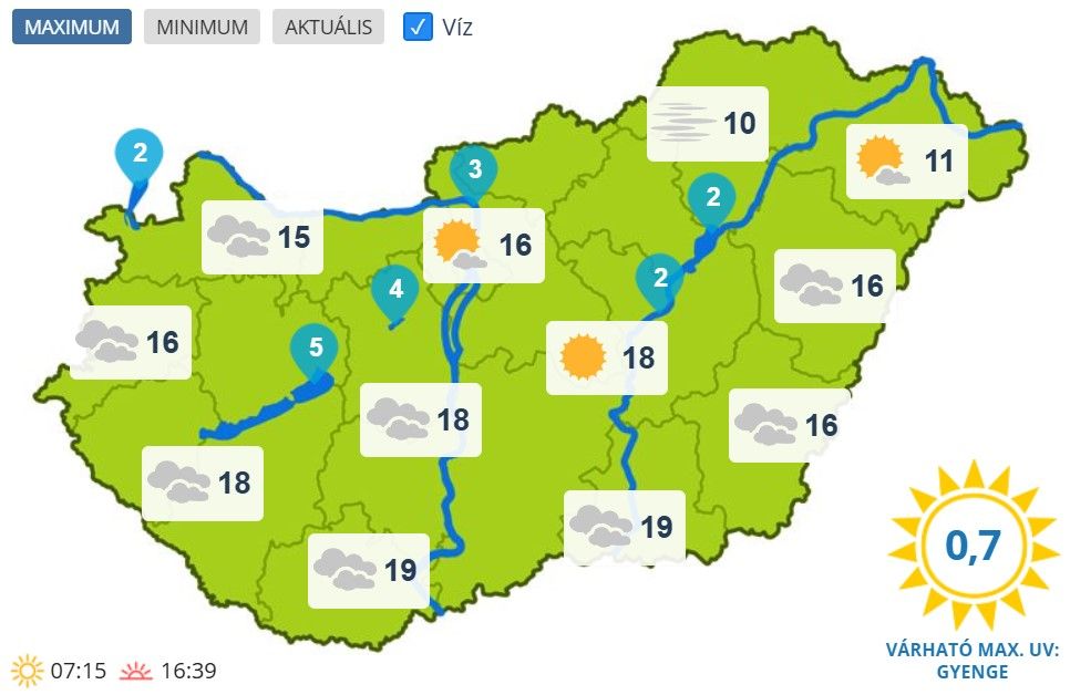 Maximumhőmérsékletek január 27-én Magyarországon