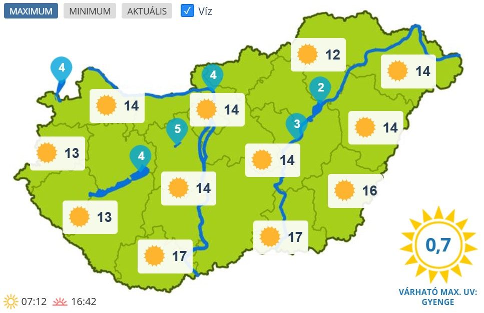 Maximumhőmérsékletek január 29-én Magyarországon