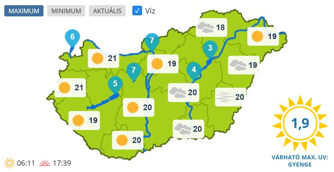 Maximumhőmérsékletek március 7-én Magyarországon