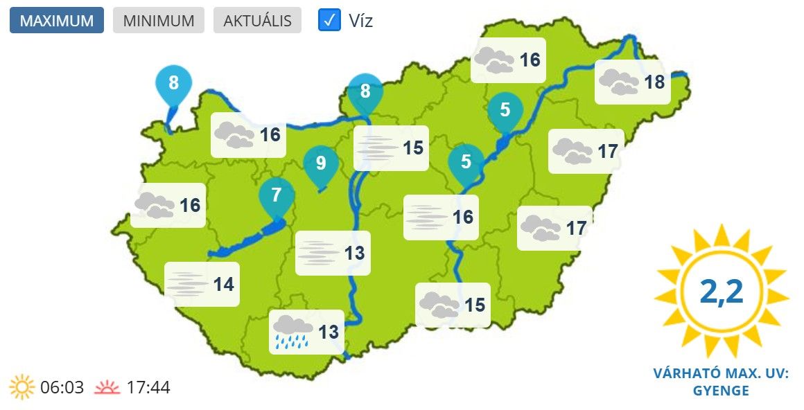 maximumhőmérsékletek március 11-én Magyarországon