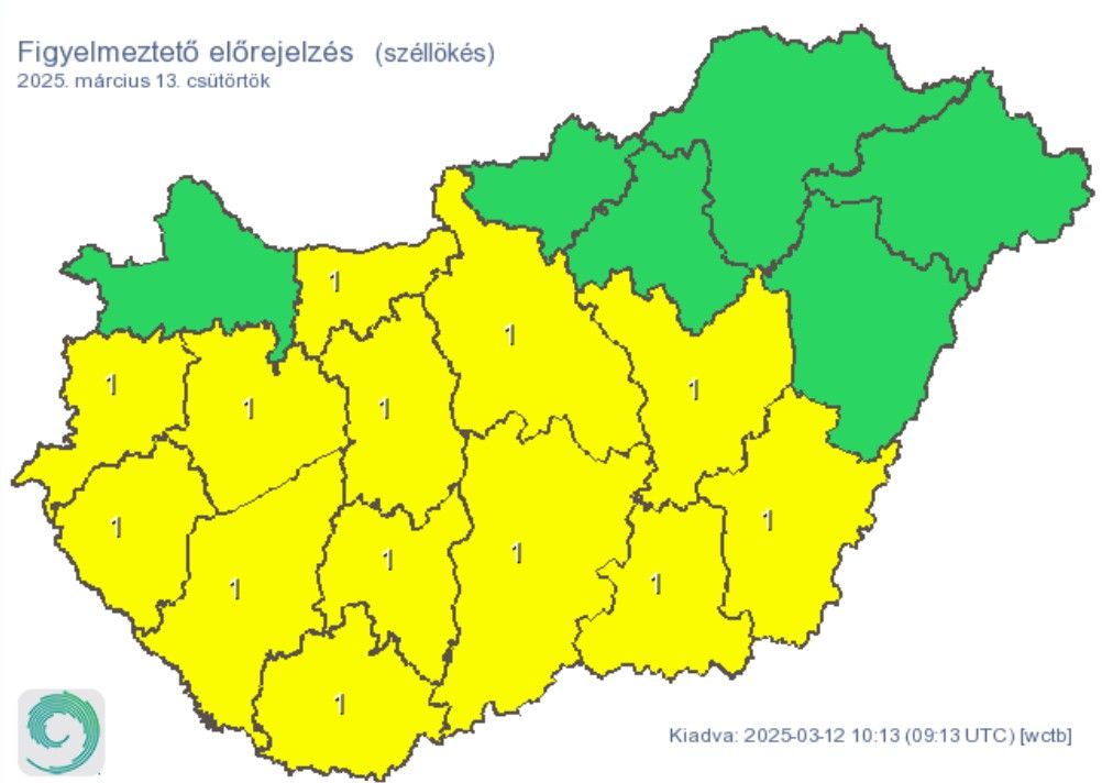 Széllökésre figyelmeztető előrejelzés  Magyarországon