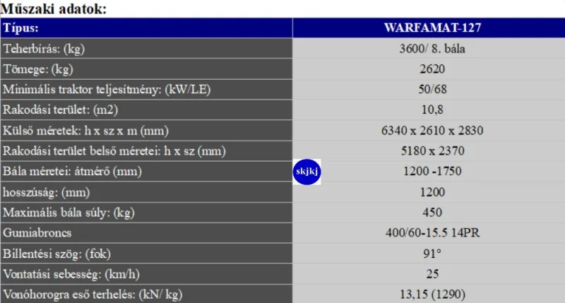 1 db Automata kőrbála begyűjtő és kirakodó WARFAMAT-127 WARFAMAT-127 széna, szalma