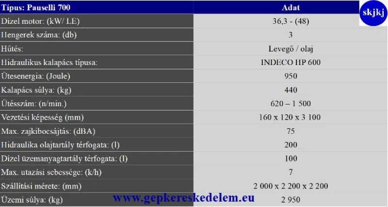 1 db Cölöpverő napelempark építéshez Pauselli 700 típus