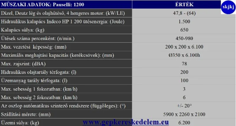 1 db Cölöpverő, naperőmű létesítéséhez Pauselli 1200