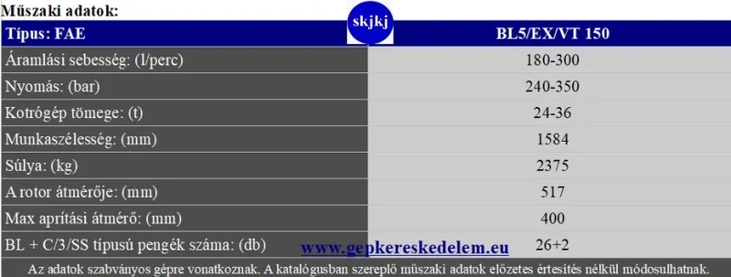 1 db Erdészeti szárzúzó lánctalpas kotróra a FAE az új BL5/EX/VT A FAE az új BL5/EX/VT