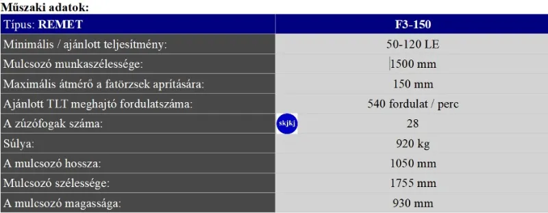 1 db Erdészeti szárzúzók talaj felszín alatt is dolgozó REMET F3-150