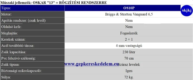 1 db Önjáró lombszívó és fúvógépek A Pro-Line sorozatú Oswald