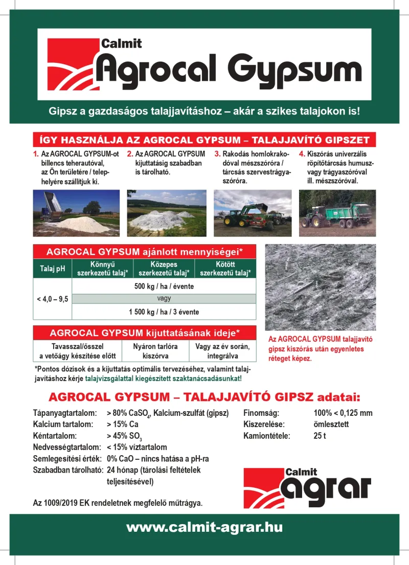 AGROCAL GYPSUM® - talajjavító nedvesített gipszliszt (kalcium-szulfát)-ELADÓ