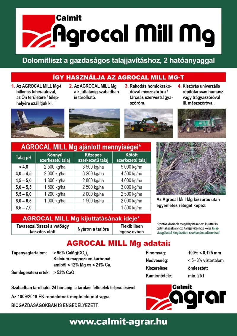 AGROCAL MILL MG® - talajjavító nedvesített dolomitliszt - ELADÓ